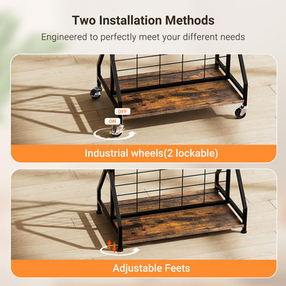 ELYKEN Foldable Grid Wall Panels 5.5' x 2' FT, Movable Wire Gridwall Display Rack with Wheels and Adjustable Foots, Retail Display Stand for Vendor with Storage (Rustic Brown)