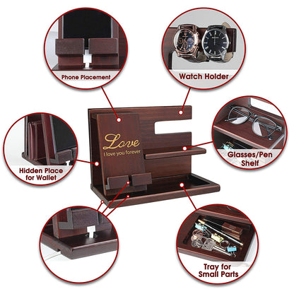 awofer Wood Phone Docking Station for Men - I Love You Forever - Personalized Anniversary Idea for Him, Husband, Boyfriend