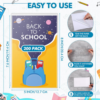 Outus 200 Pcs Self Adhesive Shop Ticket Holders Clear Plastic Sleeves Adhesive Pockets Work Order Job Ticket Holders for Back to School Student Label Home Office Posting Signs (5 x 8 Inch)