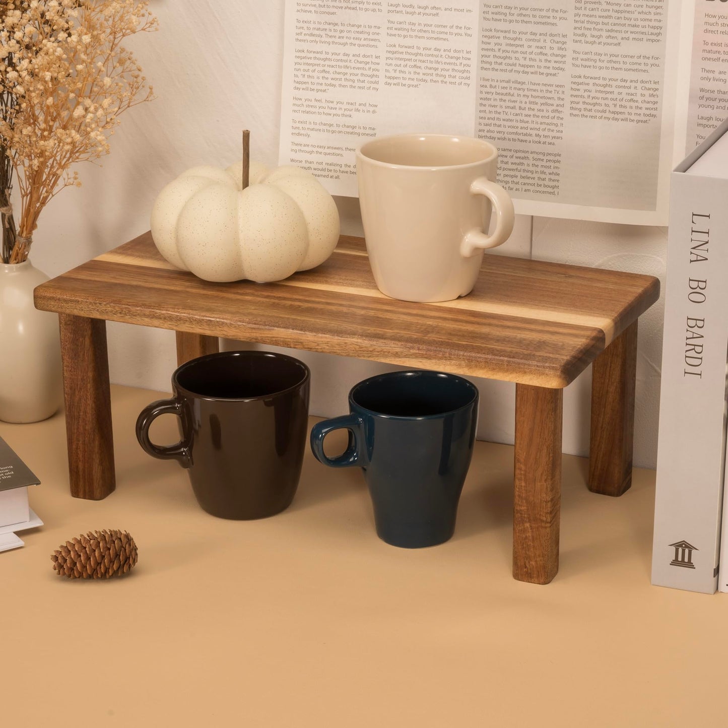 RiLiKar Acacia Wooden Desktop Organizer Shelf Kitchen Cabinet and Counter Riser Display Shelf for Top of Desk Home Office Bathroom Coffee Table Display Stand