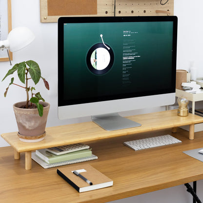 ROCDEER Bamboo Dual Monitor Stand Riser with Underneath Storage, Ergonomic Desk Shelf Supports PC Computer Monitor, Printer, TV for Home, Office, Natural