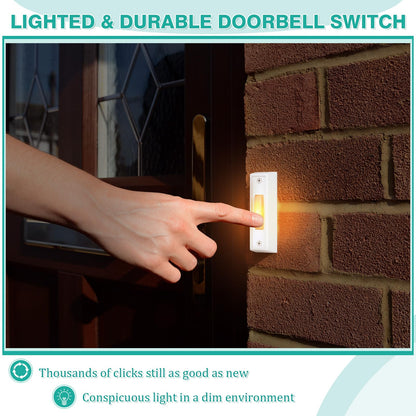 Saillong Wired Doorbell Chime with 2 Lighted Push Buttons, 16V 10VA Two Sounds Front and Rear Hardwire Door Bell Kit for Home Wall Inside, Compatible with Most Brand Doorbells(Black, White, Yellow)