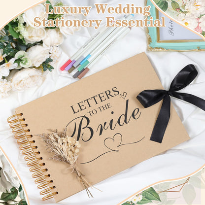 12.6 x 8.3 Inch Letters to The Bride Scrapbook Wedding Memory Book Photo Album Kit with Pens Tapes Flower and Stickers 40 Pages Bridal DIY Blank Paper Scrapbook Hardcover for Lover Friend Kid Wedding