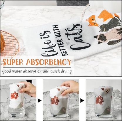 R HORSE 5Pcs Funny Kitchen Dish Towels, Cute Cat Dishcloths Gift, Absorbent