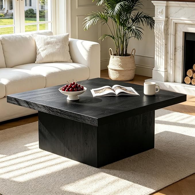 Square Coffee Table,Wooden Living Room Table,Center Table with a Large Tabletop,35.4" x 35.4",for Small Spaces, Apartments, Living Rooms, Black
