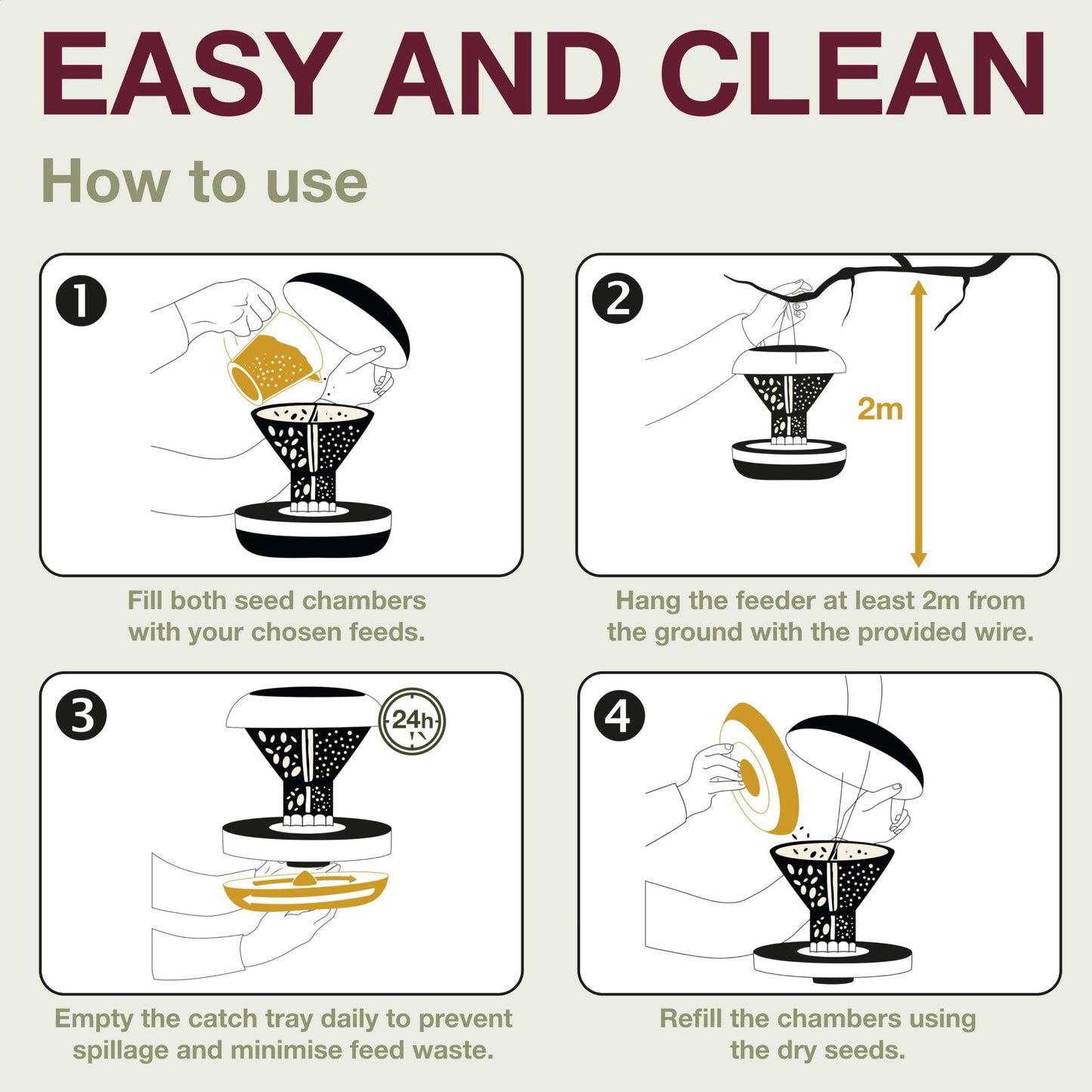 SWISSINNO Bird Feeders - No Mess Hanging Bird Feeder for Outdoors - Smart Birds Davos Spill Proof Wild Cardinal & Small Bird Feeder with Integrated Seed Catcher Tray - Dual Chamber - Light Grey