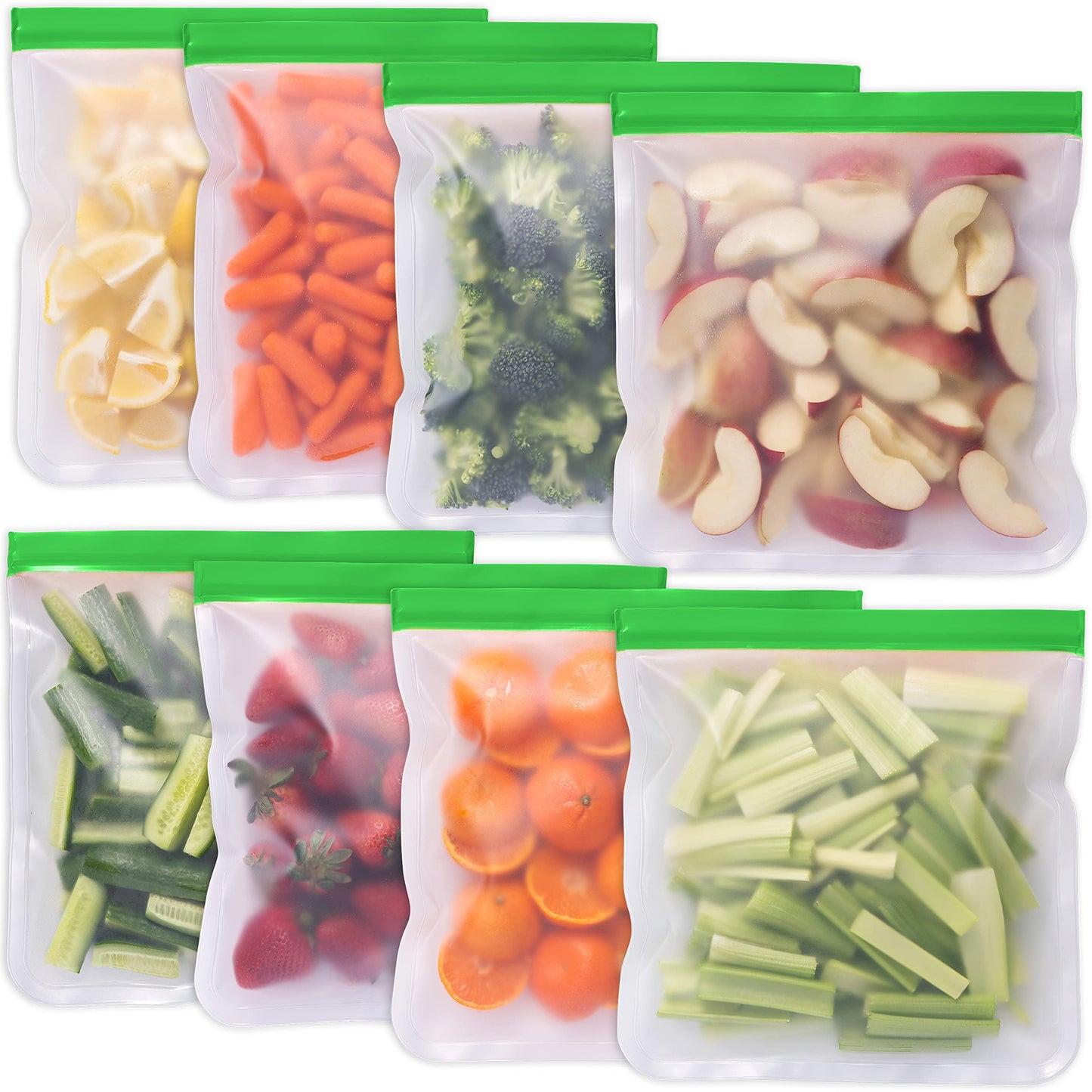 Greenzla Reusable Food Storage Bags - 12 Pack BPA-Free, Extra Thick, Leakproof Freezer & Lunch Carriers; 4 Gallon, Sandwich & Snack Options - Reusable Lunch Bags
