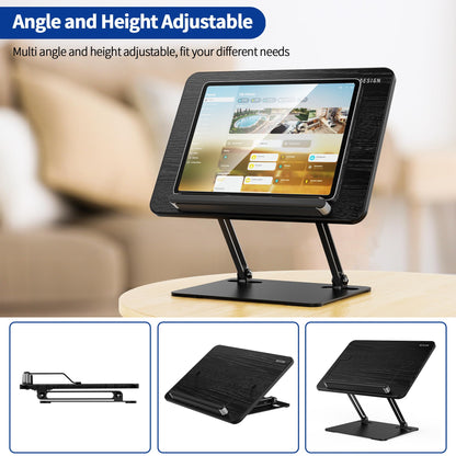 BESIGN BS01 Book Stand for Reading, Adjustable Book Holder, Ergonomic Laptop Stand with Elastic Page Clips for Music Scores, Recipe, Tablet, Laptop (Black)