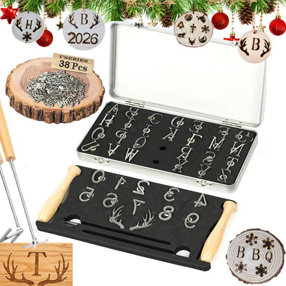 1 Inch Branding Iron Kit – Wood Burning & Leather Crafting Stamps Set with Animal, Western Symbols, Letters & Numbers for Woodworking Leather Branding BBQ Food Marking (Number/Alphabet/Antlers Set)
