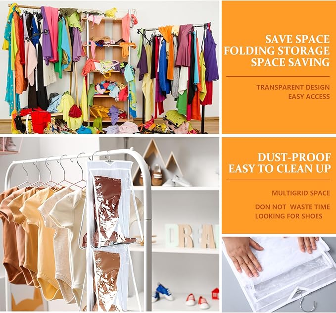 Windyun Sets 16 Large Clear Pockets Fabric Dual Sided Hanging Shoe Rack