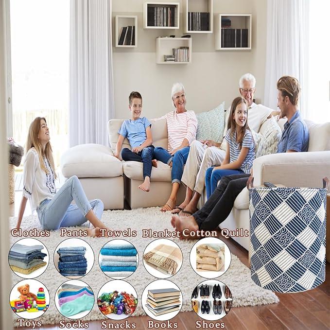 80L Waterproof Laundry Hamper in Family Leather Handle Laundry Basket in