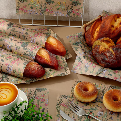 JarThenaAMCS 200 Pcs Wildflower Wax Paper Brown Spring Floral Waterproof Oil-Proof Deli Food Wrap Sheets for Sandwich Picnic Basket Liners Wrappers Home Kitchen Party Supplies 9.8 x 8.3 Inch