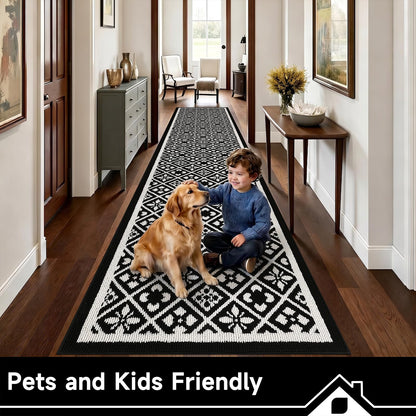 Ileading Runner Rugs for Hallways 2.6x10ft Heavy-Duty Durable Entryway Floor Mat with Non Slip Rubber Backing for Busy Traffic Extended Indoor Doormat Machine Washable Kitchen Throw Rug(Black)