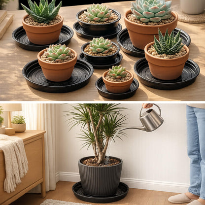 30 Packs 4 Inches Small Plant Saucers for Indoor Outdoor Use Heavy Duty Plastic Plant Plate Dish for Planter Bulk Round Flower Pot Drip Trays to Catch Water 4 to 20 Inch, Black