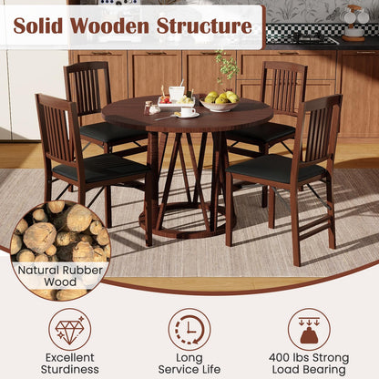 Giantex Folding Dining Chairs Set of 2, Foldable Wood Kitchen Chairs with Padded Seat, Max Load 420 Lbs, No Assembly, Wooden Dining Room Chair, Armless Side Chair for Home Apartment, Brown & Black