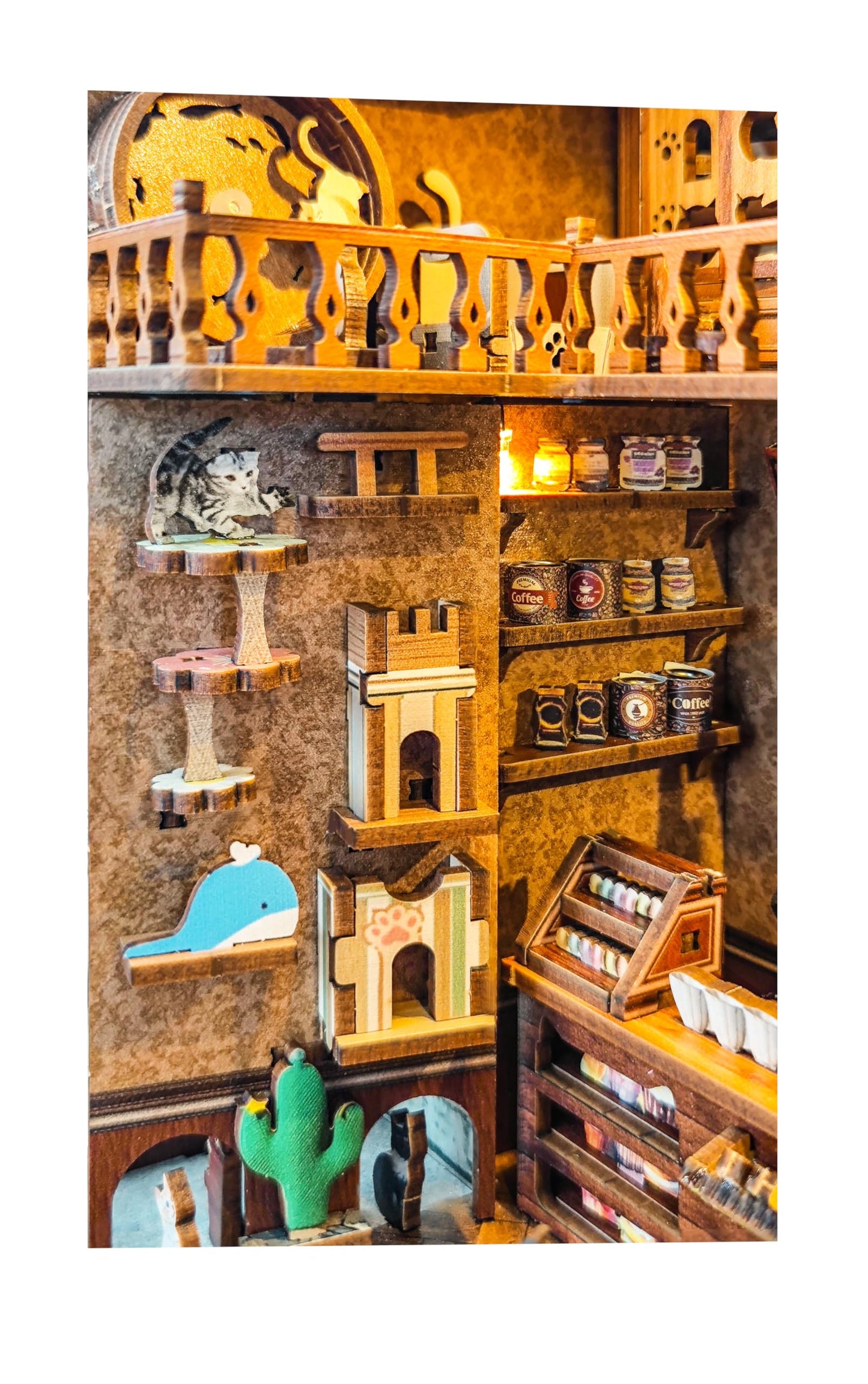 IBOHEYE Book nooks DIY Dollhouse Kit for Adults 3D Stereo Assembly Night Light Sensing Wooden Bookend Jigsaw Building Model Gifts for Family,Friends (Caramel Dreams)