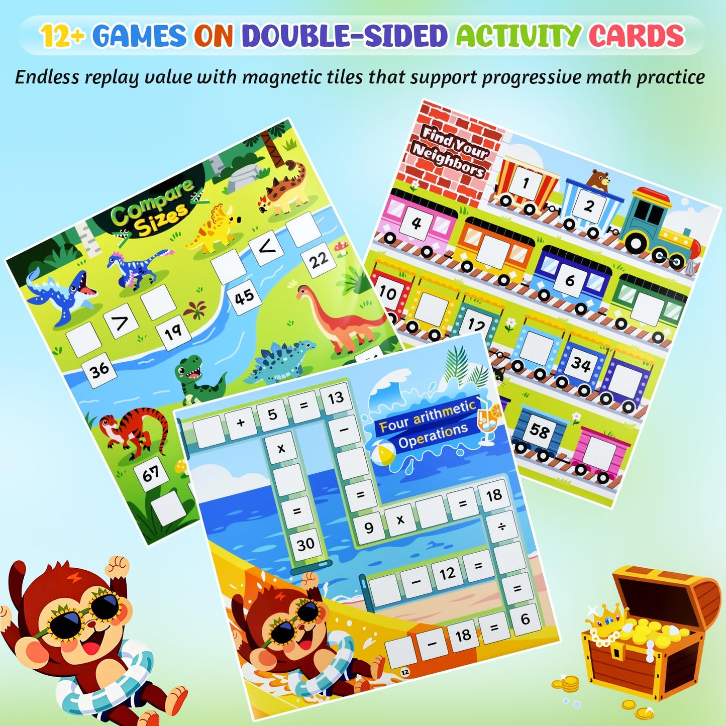 GAKICO Montessori Wooden Math Hundred Board: 1-100 Number Counting Board Game with Magnetic Number Tiles & 6 Pack Activity Cards, Preschool Learning Activities Math Games for Kids