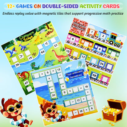 GAKICO Montessori Wooden Math Hundred Board: 1-100 Number Counting Board Game with Magnetic Number Tiles & 6 Pack Activity Cards, Preschool Learning Activities Math Games for Kids
