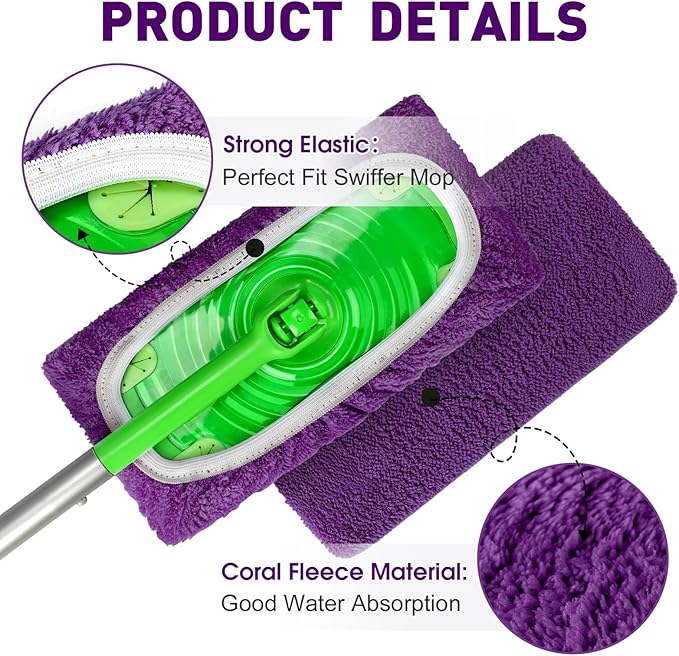 Microfiber Mop Pads, Dry Flat mop Cover & Washable Wet Pads Refill