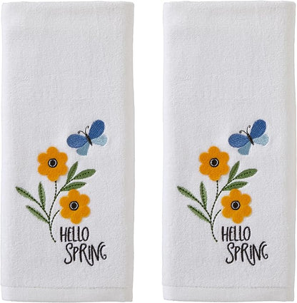 SKL Home Hello Spring Flowers 100% Cotton 3D Embroidered 2pc Hand Towel Set