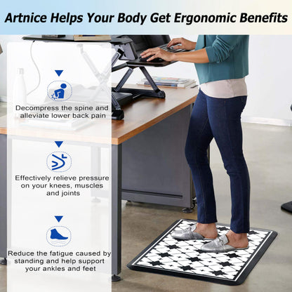 Artnice Kitchen Mat 2 PCS, Black White Plaid Cushioned Anti-Fatigue Kitchen Rug, Waterproof Non-Slip Kitchen Mats and Rugs, Heavy Duty Ergonomic Comfort Rug for Kitchen, Floor, Office, Sink