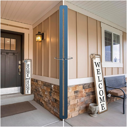 Outdoor Welcome Sign for Front Porch Standing Large 2 Sided 45"X9" Wooden Frame Tall Vertical Leaner Long Home Sweet Home Front Door Sign for Rustic Outside Farmhouse Modern Decor (Wood White)
