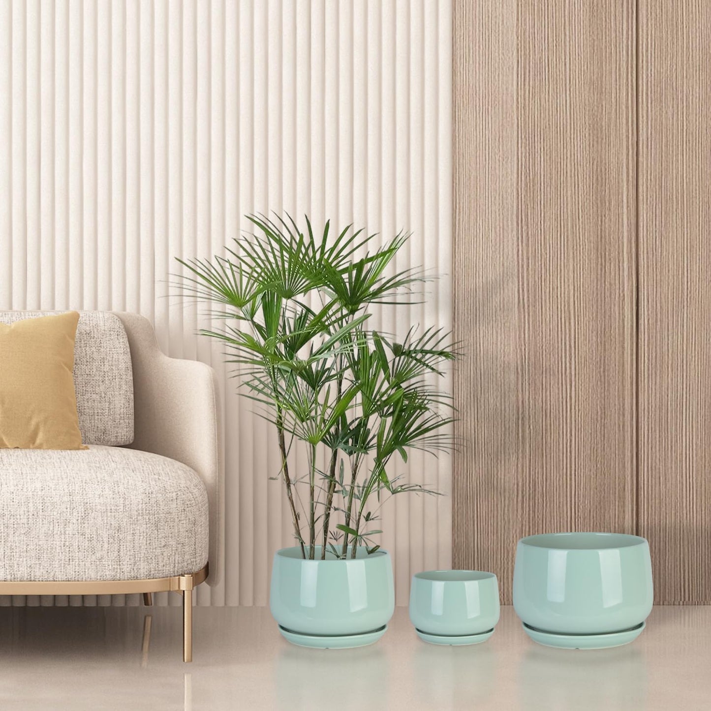 GDSZJLJ Ceramic Indoor Pots for Plants,7.5+5.9+4.4 Inch Set of 3,Flower Pots with Drainage Holes and Saucers,Planters Pot with Hole Mesh Pad,Large Planters for Indoor Plants,Gift for Mom,Aqua