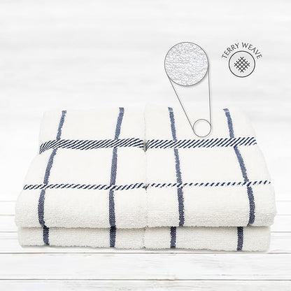 100% Cotton Terry Dish Towels, 4 Pack Checks, 16 x26 Inches, Super Soft and