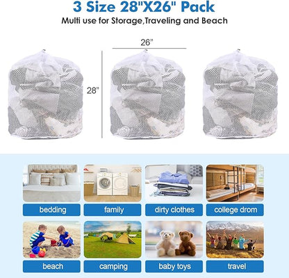 3Pcs Mesh Laundry Bags Washing Machine Mesh Wash Bags Jumbo