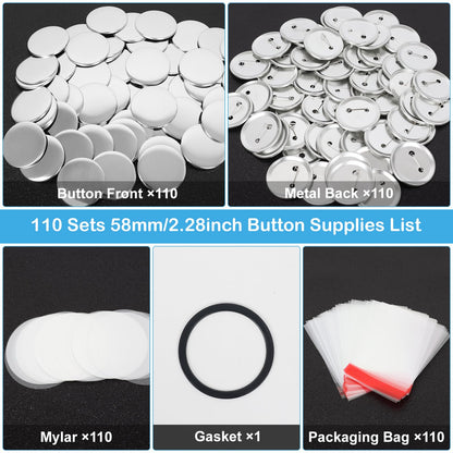 110 Sets 58mm / 2.28 inch (Approx. 2.25) Button Maker Supplies, Blank Pins Buttons Press for DIY Badge Maker Machine, Parts to Create Custom Pins