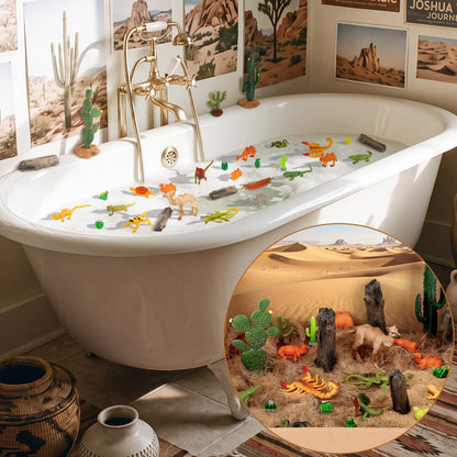 Duraaamo 32 Pcs Desert Animals Figures Diorama Kit Reptiles Lizard Snake Cactus Trees Model Kit Diorama Project with Camel for Miniature Landscape Cake Topper Birthday DIY Craft Project