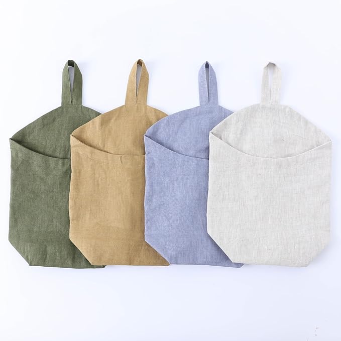 100% Linen Hanging Storage Bags Baskets 2 Pcs, Small Wall Storage Bag