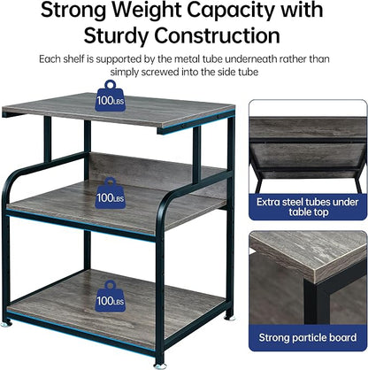 Fannova Large Printer Stand Table 23.6 x18.9 x 30 Inches with Height Adjustable Storage Shelf, 3 Tier Rolling Printer Cart with Wheels for Home Office, Gray