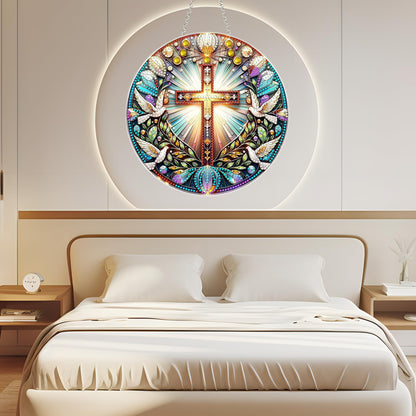 DIY Diamond Art Painting Wreath Kits，Special Shaped Rhinestone Hanging Ornament Diamond Art Acrylic Window Pendants for Gift Home Garden Wall Hanging Kits(Cross-1)