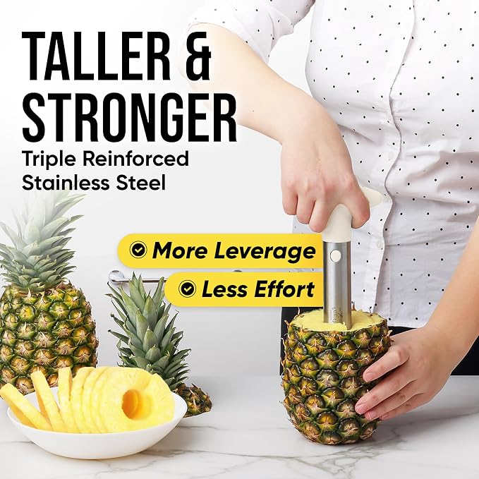 Zulay Kitchen Pineapple Corer and Slicer Tool - Stainless Steel Pineapple Cutter for Easy Core Removal & Slicing - Super Fast Pineapple Slicer and Corer Tool Saves you Time (Ivory)