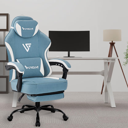 Vonesse Gaming Chair, Computer Chair Fabric with Pocket Spring Cushion, Office Chair with Footrest and Massage Lumbar Support, Reclining Gaming Chairs for Adults 250LBS (Blue)