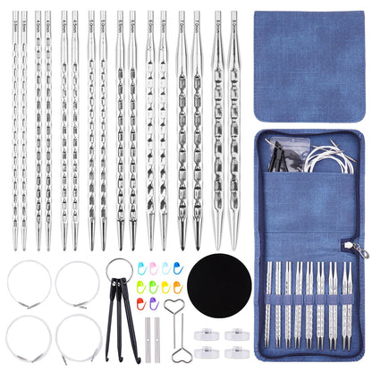 BsHooker Interchangeable Knitting Needles Set with Case,8 Pairs Square Aluminum Circular Knitting Needles with 4 Cable,Ergonomic Needles Kit 3.5mm-8mm
