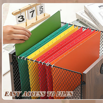 Yalikop Rustic Brown Wood File Box Organizer, Hanging Folder Storage Boxes, Filing Crate Bin Holder with Handle for Home Office Desk, Letter Size