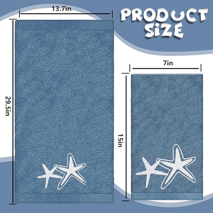 3Pcs Nautical Hand Towels Cotton Embroidered Bathroom Towels Anchor Starfish
