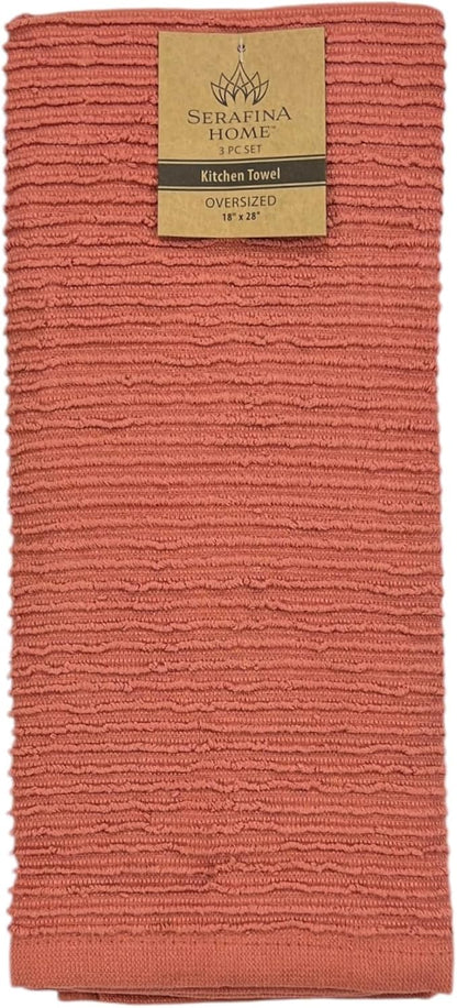 Serafina Home Peach Coral Salmon Kitchen Hand Dish Towels: Oversized 28" x 18"