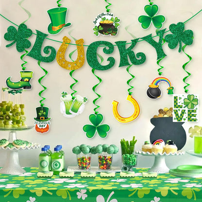 St. Patrick's Day Decorations Kit with Banner, 10 Hanging Swirls, NO-DIY Garlands Decorations for St. Patrick's Day Decor, St. Patrick's Day Party Favor, Office and Home Decor Supplies
