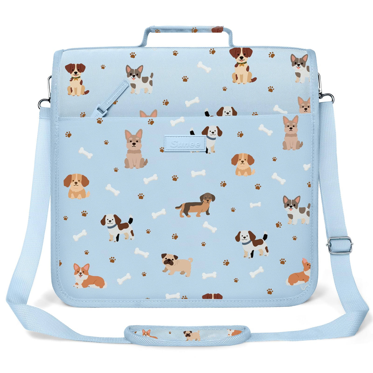 SUNEE Zipper Binder 3 Ring, 3 Inch O-Ring with Handle and Shoulder Strap, 600-Sheet Capacity, 5-Tab Expanding File Folder, Multi-Pockets for Middle School Organizer Binder with Zipper, Blue Dog