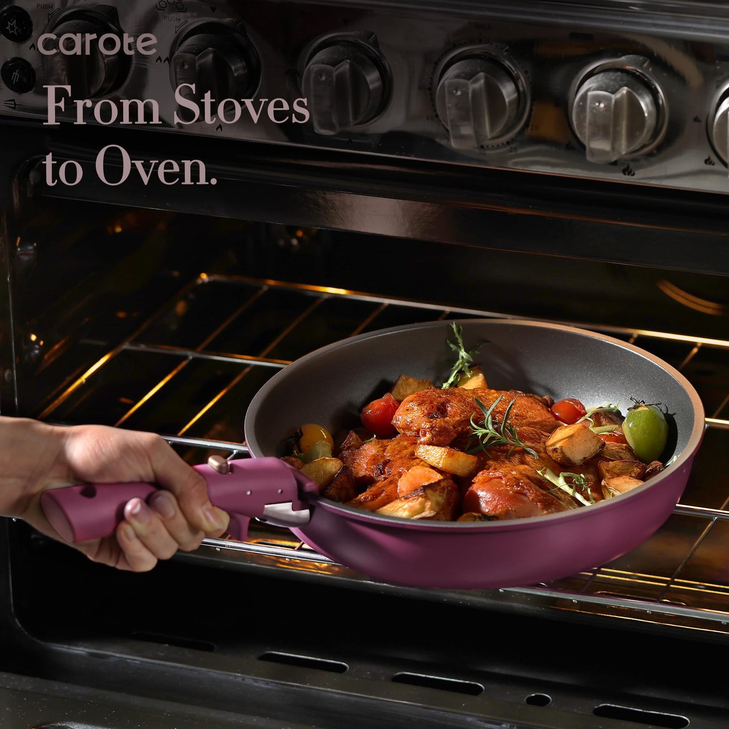 CAROTE 21pcs Pots and Pans Set, Nonstick Cookware Set Detachable Handle, Induction Kitchen Cookware Sets Non Stick with Removable Handle, RV Cookware Set, Gold and Purple