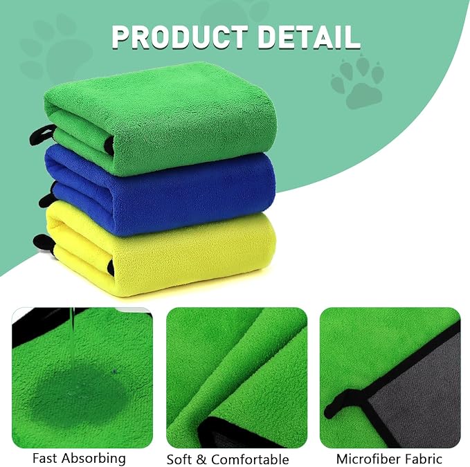 3 Pcs Dog Bath Towel Super Absorbent Puppy Drying Towel Microfiber Pet Grooming Towels for Medium Small Dogs Quick Dry Doggy Blanket, 40''x20''