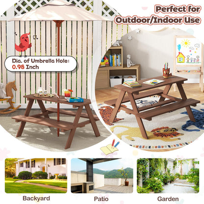 HONEY JOY Kids Picnic Table, Toddler Outdoor Table & Bench Set, Wooden Children Patio Furniture with Folding Umbrella, Kids Picnic Tables for Outdoors, Gift for Boys Girls