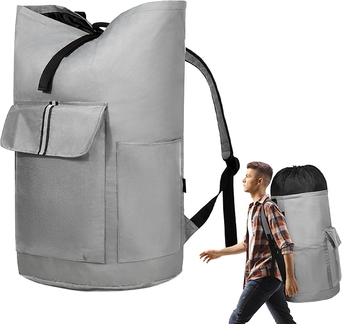 BeeGreen Grey-Laundry-Bag-Backpack-Extra-Large-Heavy-Duty, 125L Portable Travel