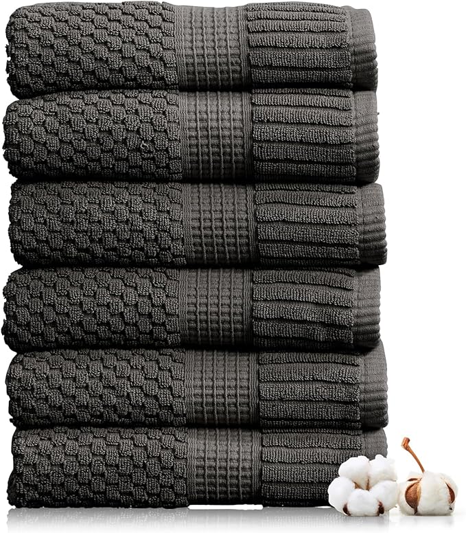 NY Loft 100% Cotton Hand Towel 6 Pack | Super Soft & Absorbent Quick-Dry Hand