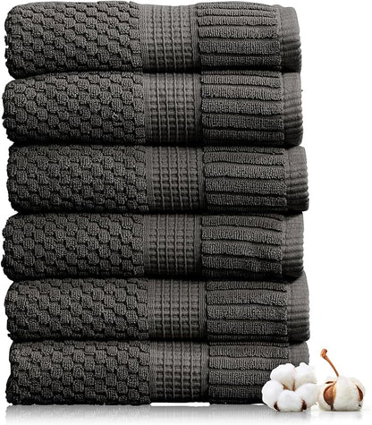 NY Loft 100% Cotton Hand Towel 6 Pack | Super Soft & Absorbent Quick-Dry Hand