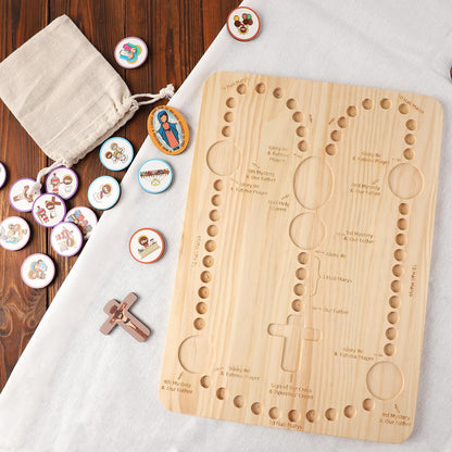 Wooden Rosary Board Catholic Gifts for Kids,Catholic Toys to Learn for Pray The Rosary,Christian Board Games Gifts,Catholic Baptism Christening Gifts for Girls,First Holy Communion Gifts for Boys