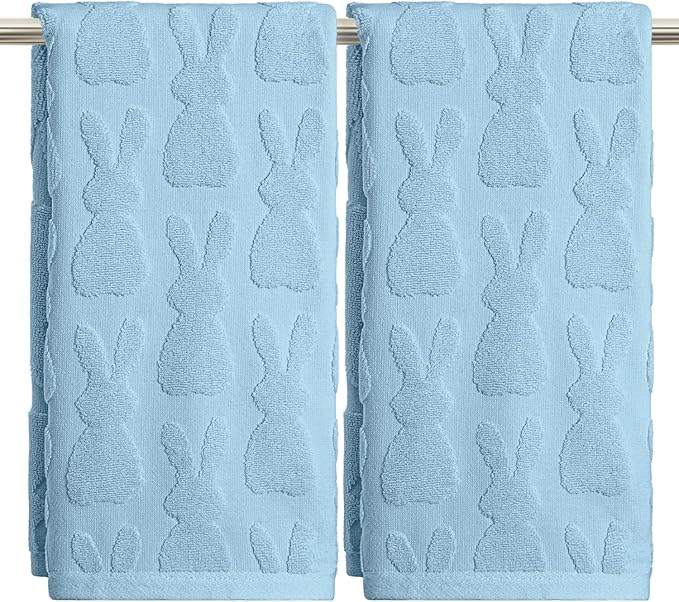 Artoid Mode 2 Pcs Light Blue 3D Rabbit Jacquard Easter Hand Towels